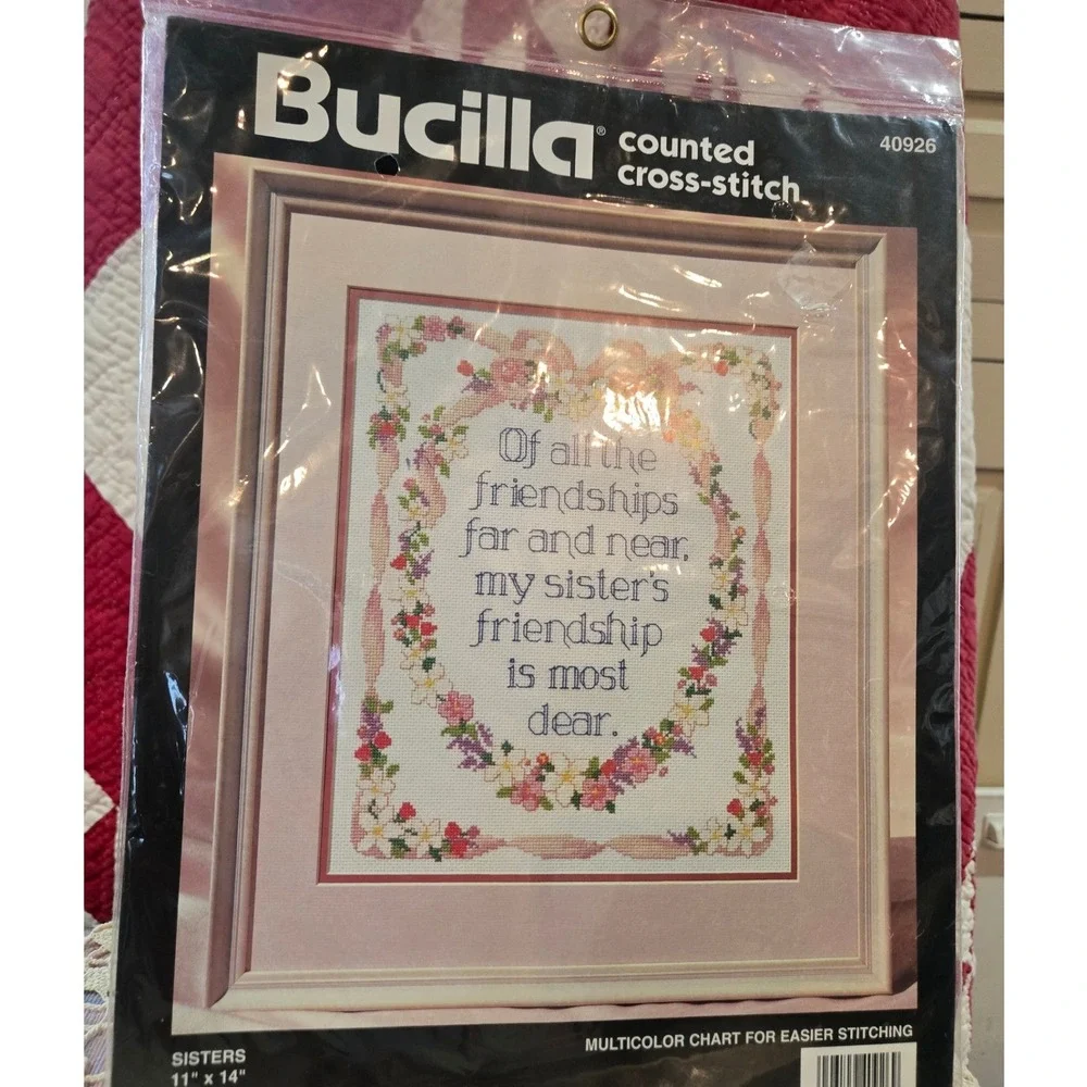 Bucilla Sisters Cross Stitch‎ Kit 11x14 Pink Floral 1994 NIP